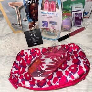 Floral Pink and Red Makeup Pouch